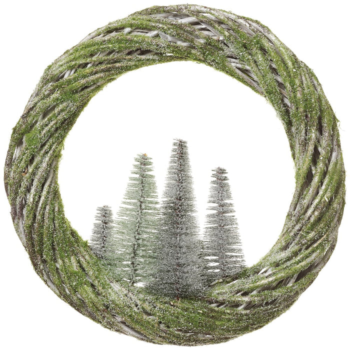 19.5" Flocked Artificial Bottlebrushed Pine Tree Twig Wreath -Green (Pack of 2) - XDW727-GR
