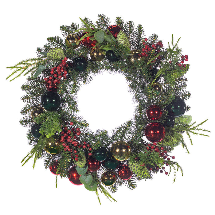 24" Artificial Ball, Berry, Pinecone & Pine Wreath -Mixed Colors (Pack of 2) - XDW807-MX