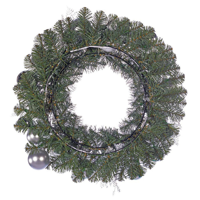 24" Glittered Artificial Ball, Berry, Fern & Pine Wreath -Silver/White (Pack of 2) - XDW808-SI/WH