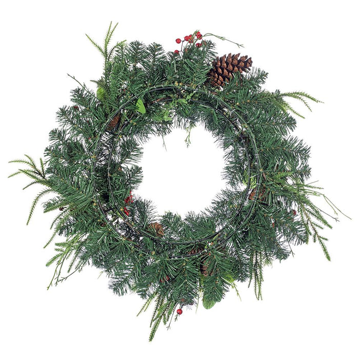 24" Artificial Berry, Eucalyptus Leaf, Pinecone & Pine Wreath -Red/Green (Pack of 2) - XDW814-RE/GR