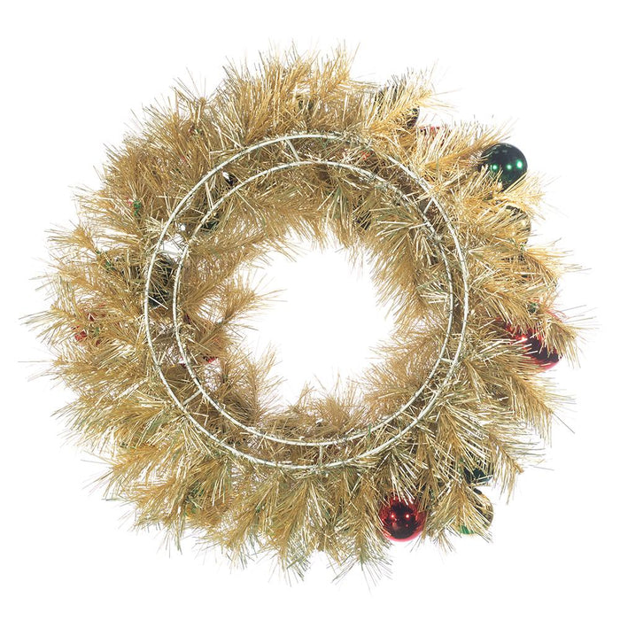 24" Artificial Ball & Tinsel Wreath -Gold/Green (Pack of 2) - XDW816-GO/MX
