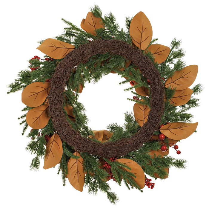 26" Artificial Ornament Ball, Berry, Magnolia Leaf & Pine Wreath -Red/Green (Pack of 4) - XDW827-RE/GR