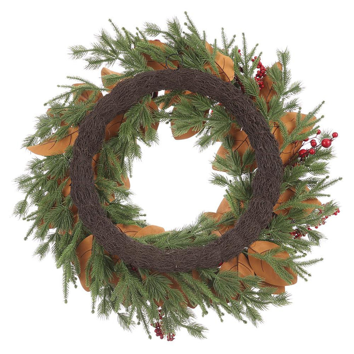 32" Artificial Ornament Ball, Berry, Magnolia Leaf & Pine Wreath -Red/Green (Pack of 2) - XDW828-RE/GR