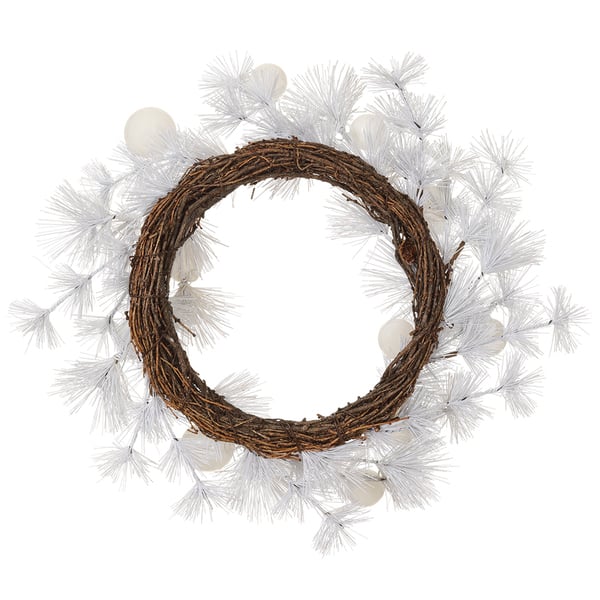 11.75" Artificial Ornament Ball & Needle Pine Wreath -White/White (Pack of 12) - XDW833-WH/WH