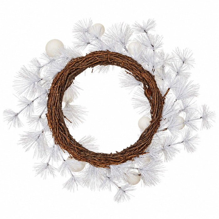11.75" Artificial Ornament Ball & Needle Pine Wreath -White/White (Pack of 12) - XDW833-WH/WH