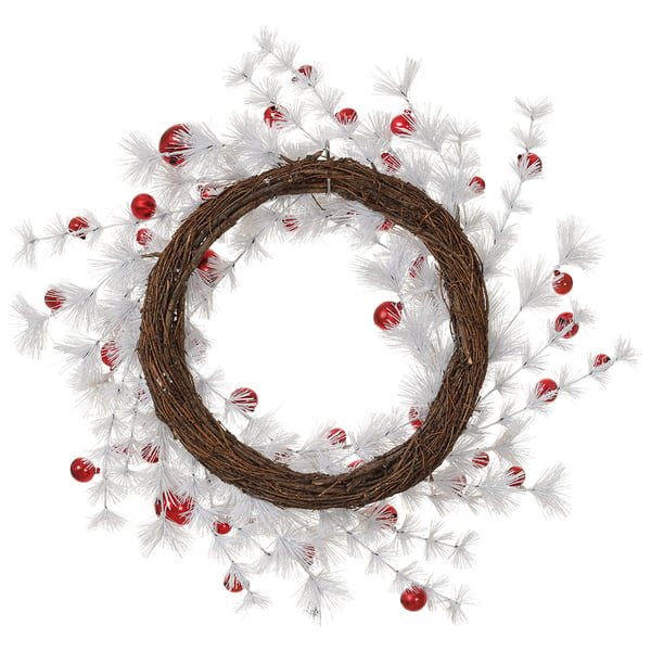 23.5" Artificial Ornament Ball & Needle Pine Hanging Wreath -Red/White (pack of 4) - XDW835-RE/WH