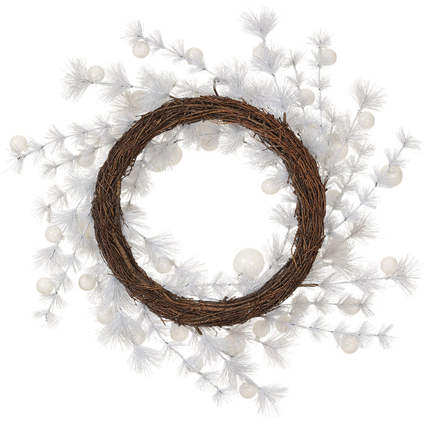 23.5" Artificial Ornament Ball & Needle Pine Hanging Wreath -White/White (pack of 4) - XDW835-WH/WH