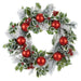 24" Flocked Artificial Holly Leaf, Ball & Pine Wreath -Red/Green (Pack of 4) - XDW836-RE/GR
