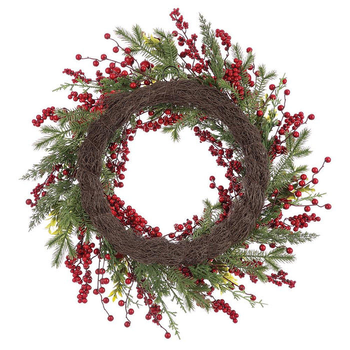 24" Artificial Cardinal, Berry & Pine Wreath -Red/Green (Pack of 4) - XDW844-RE/GR