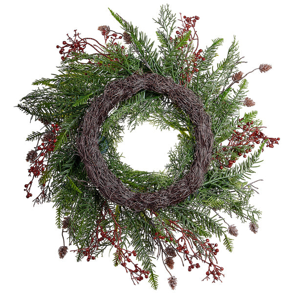 20" Artificial Berry, Pinecone, Eucalyptus Leaf & Pine Wreath -Red/Green (Pack of 2) - XDW885-RE/GR