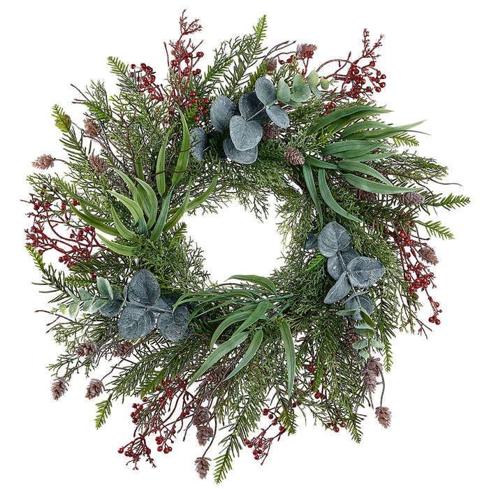 20" Artificial Berry, Pinecone, Eucalyptus Leaf & Pine Wreath -Red/Green (Pack of 2) - XDW885-RE/GR