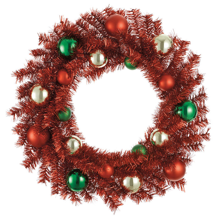 24" Artificial Ball & Tinsel Wreath -Red/Mixed Colors (Pack of 4) - XDW910-RE/MX
