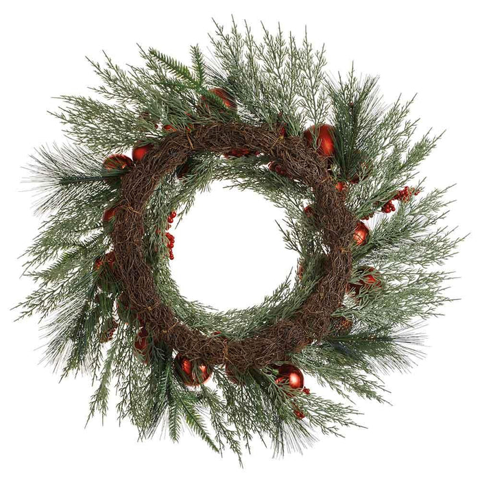 26" Artificial Ball, Berry & Pine Wreath -Red/Green (Pack of 4) - XDW912-RE/GR
