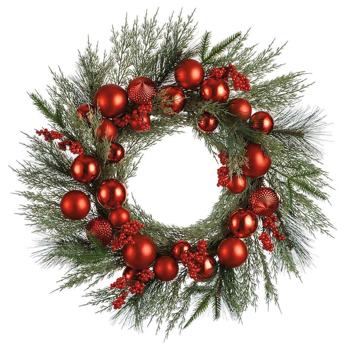26" Artificial Ball, Berry & Pine Wreath -Red/Green (Pack of 4) - XDW912-RE/GR