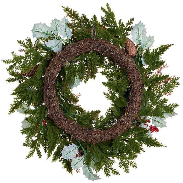 24" Artificial Ball, Berry & Pinecone Wreath -Red/Green (Pack of 4) - XDW985-RE/GR