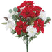 22" Mixed Poinsettia, Dahlia & Pinecone Artificial Flower Bush -Red/White (Pack of 6) - XFB006-RE/WH