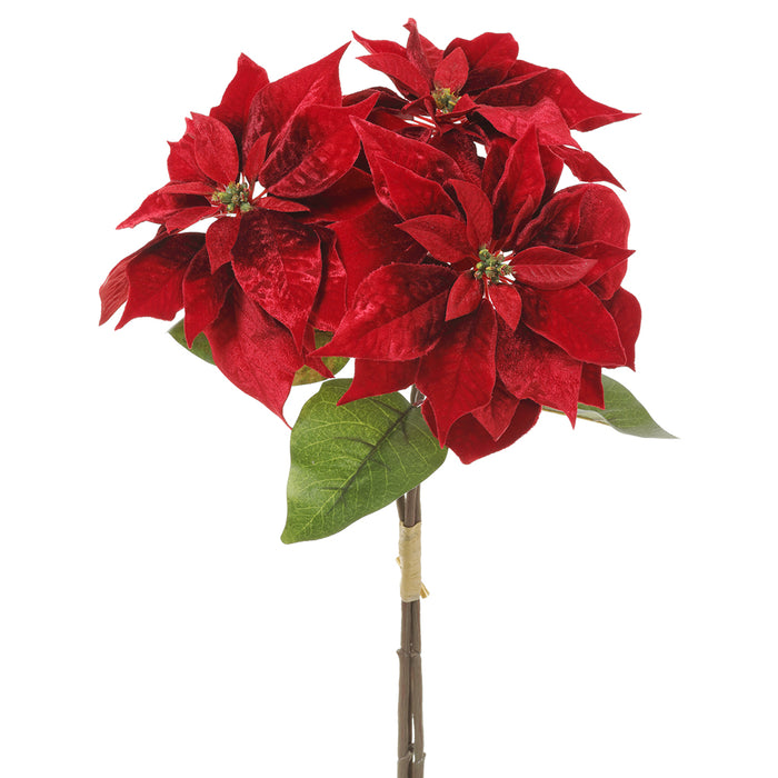 28" Velvet Poinsettia Artificial Flower Stem Bundle -Red (pack of 4) - XFB060-RE