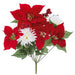 17" Mixed Poinsettia, Mum & Berry Silk Flower Bush -Red/White (Pack of 12) - XFB602-RE/WH