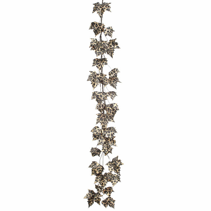6' Metallic Artificial Maple Leaf Garland -Gold/Black (Pack of 4) - XFG001-GO/BK