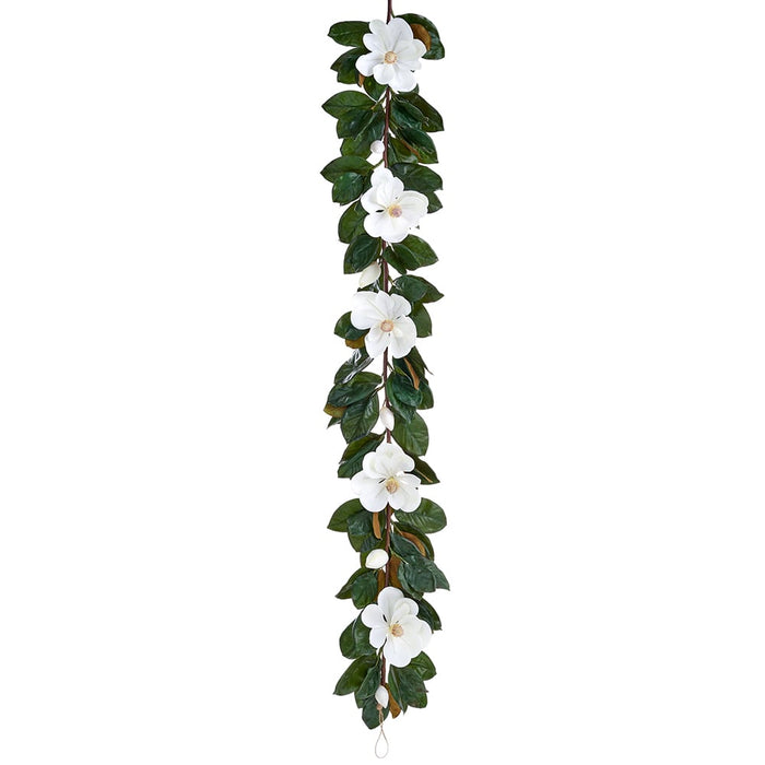 6' Magnolia Flower Artificial Garland -White - XFG007-WH