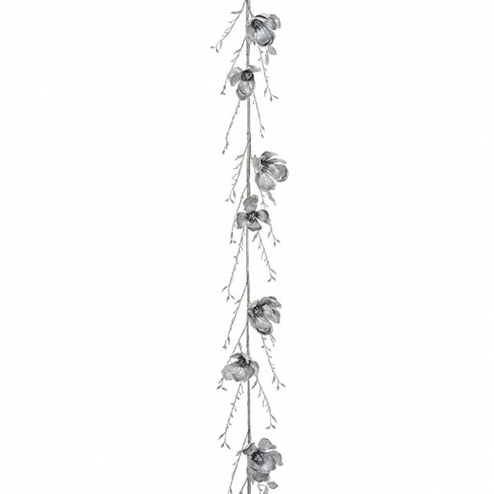 6' Metallic Artificial Magnolia Flower Garland -Silver (Pack of 2) - XFG131-SI