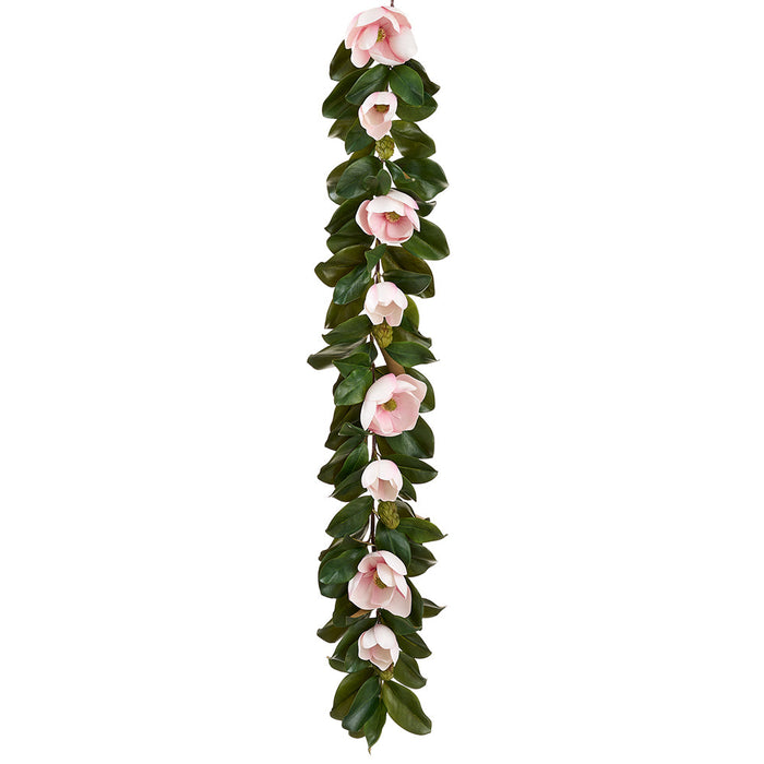5' Magnolia Flower Artificial Garland -Pink/Green (Pack of 4) - XFG181-PK/GR