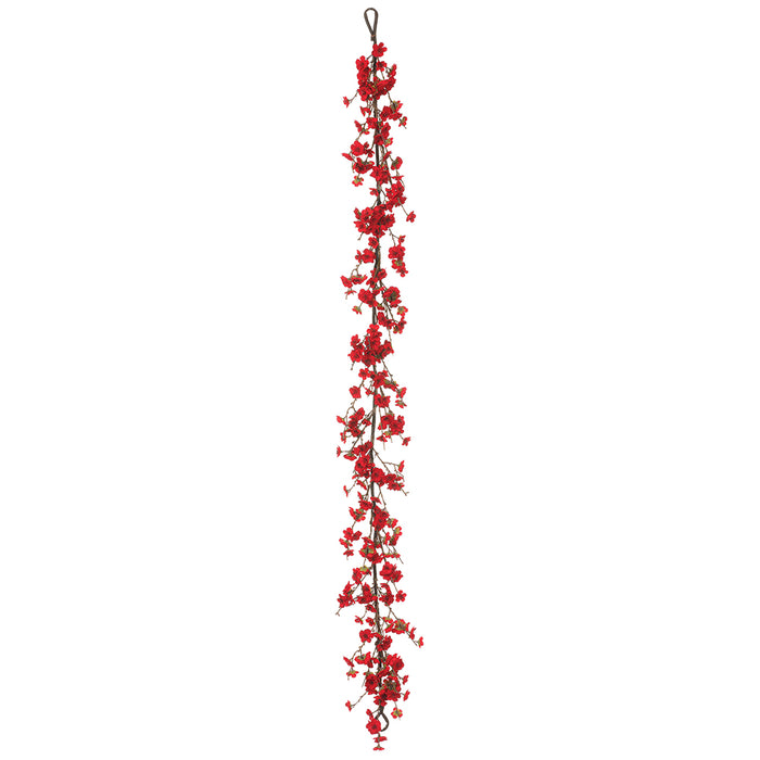 6' Velvet Plum Blossom Flower Artificial Garland -Red (pack of 4) - XFG764-RE