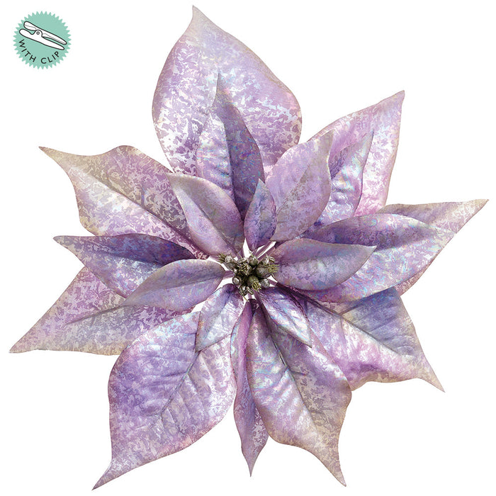 9" Antique Metallic Artificial Poinsettia Clip-On Flower -Lavender (Pack of 12) - XFH139-LV