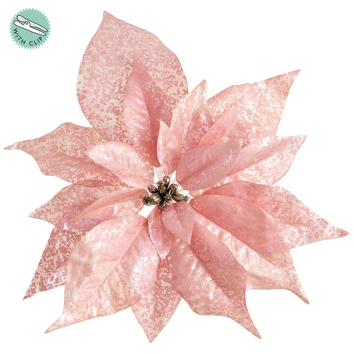 9" Antique Metallic Artificial Poinsettia Clip-On Flower -Pink (Pack of 12) - XFH139-PK