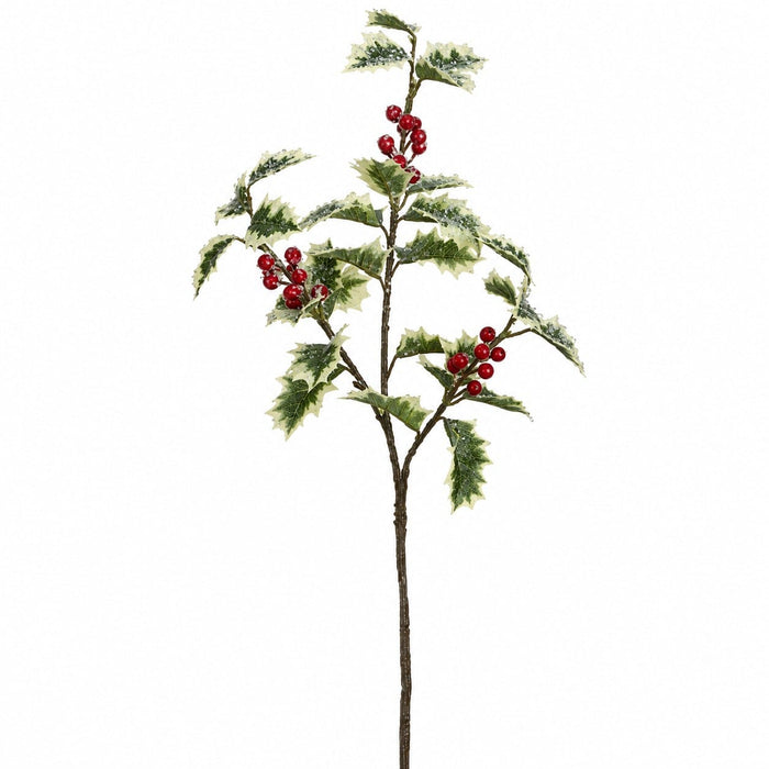 28" Iced Holly & Berry Artificial Stem -Variegated/Ice (Pack of 12) - XFI096-VG/IC