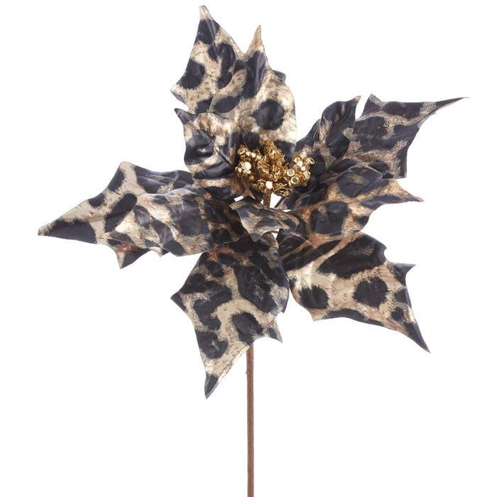 17" Metallic Poinsettia Artificial Flower Stem Pick -Gold/Black (Pack of 24) - XFK001-GO/BK