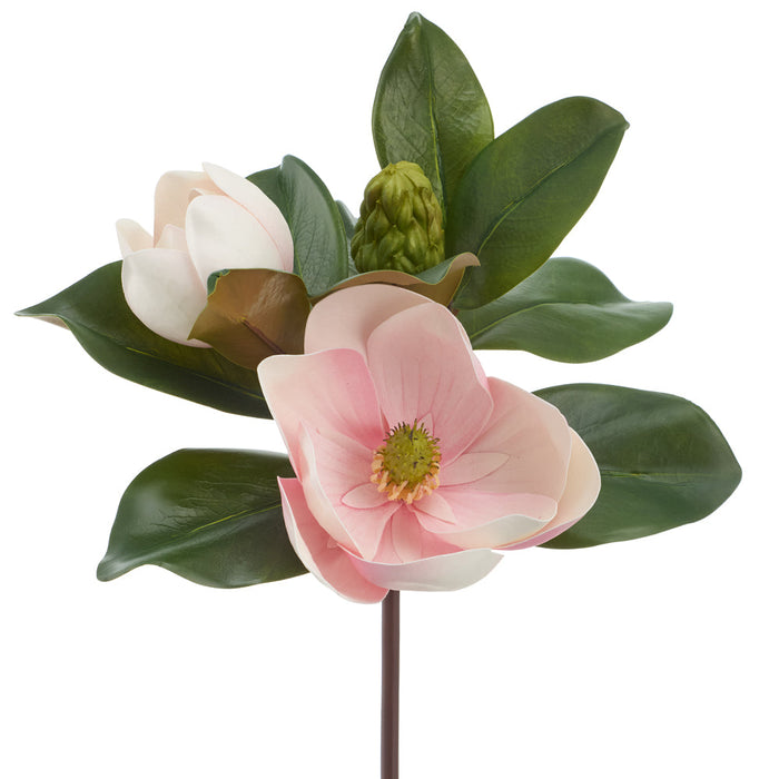 17" Magnolia Artificial Flower Stem Pick -Pink/Green (Pack of 12) - XFK179-PK/GR