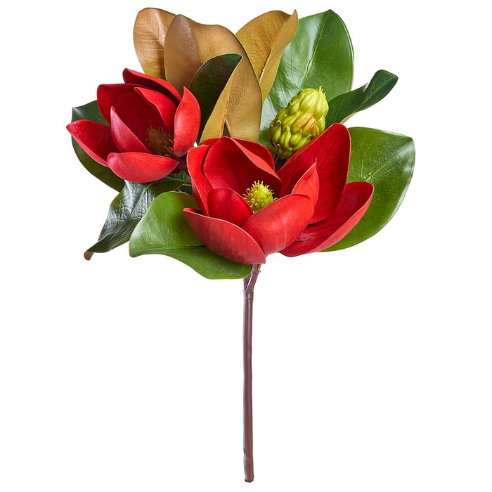 17" Magnolia Artificial Flower Stem Pick -Red (Pack of 12) - XFK179-RE/GR