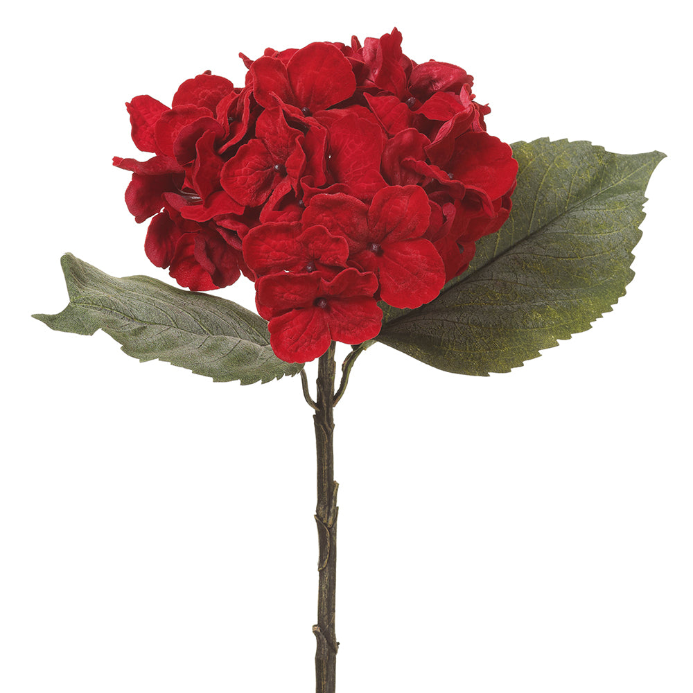 11" Velvet Hydrangea Artificial Flower Stem Pick -Red (pack of 24) - XFK631-RE