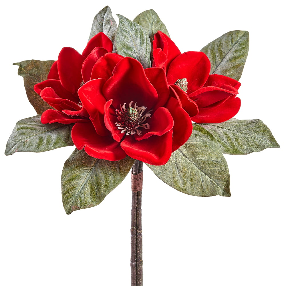 15" Artificial Velvet Magnolia Flower Bouquet -Red (pack of 6) - XFQ004-RE