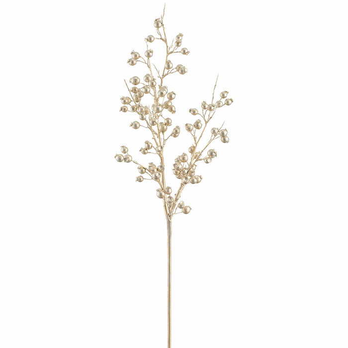29.5" Metallic Artificial Rosehip Berry Stem -Champagne (Pack of 12) - XFS007-CN