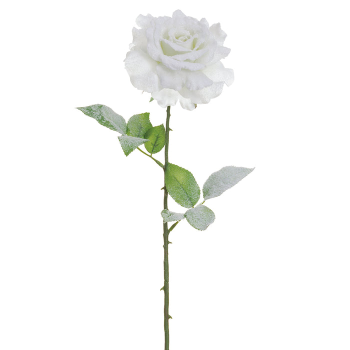 26" Silk Snowed Rose Flower Spray -White (pack of 12) - XFS010-SN/WH