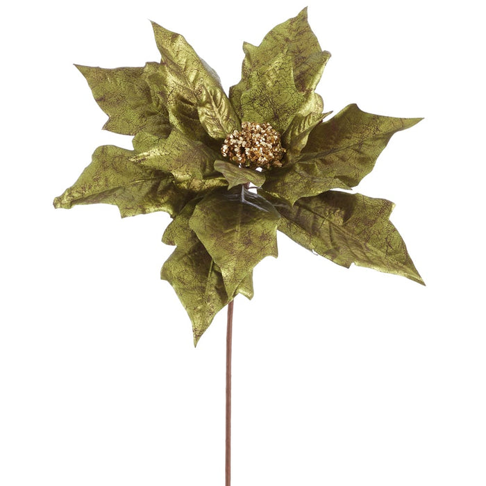 25" Metallic Poinsettia Artificial Flower Stem -Green (Pack of 12) - XFS019-GR