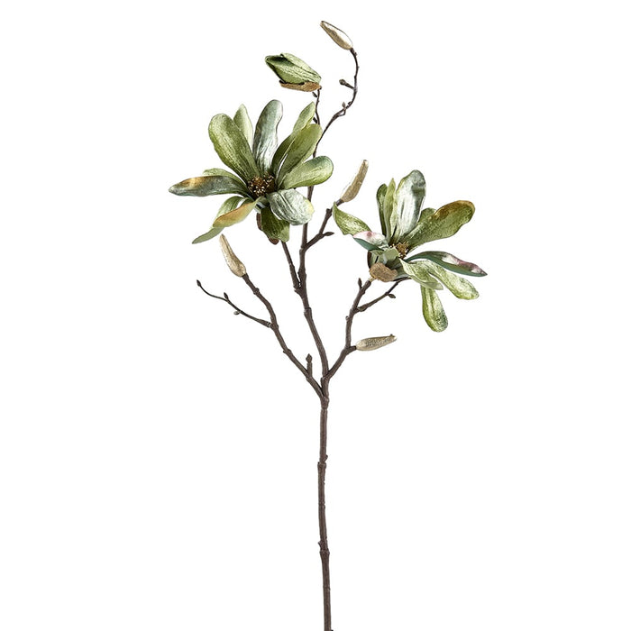 26" Velvet Artificial Magnolia Flower Stem -Green (pack of 12) - XFS023-GR