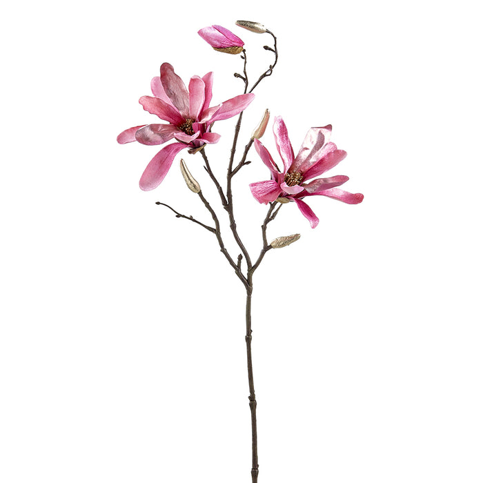 26" Velvet Artificial Magnolia Flower Stem -Pink (pack of 12) - XFS023-PK