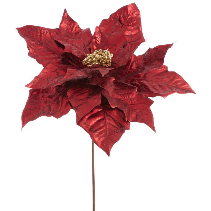 26" Metallic Poinsettia Artificial Flower Stem -Burgundy (Pack of 12) - XFS026-BU
