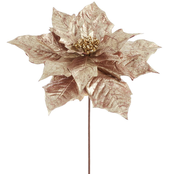 26" Metallic Poinsettia Artificial Flower Stem -Gold (Pack of 12) - XFS026-GO