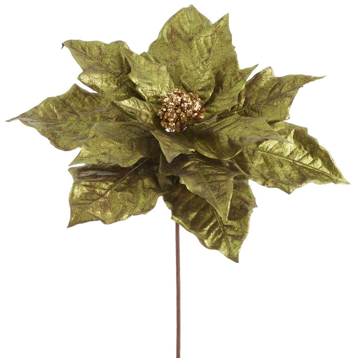 26" Metallic Poinsettia Artificial Flower Stem -Green (Pack of 12) - XFS026-GR