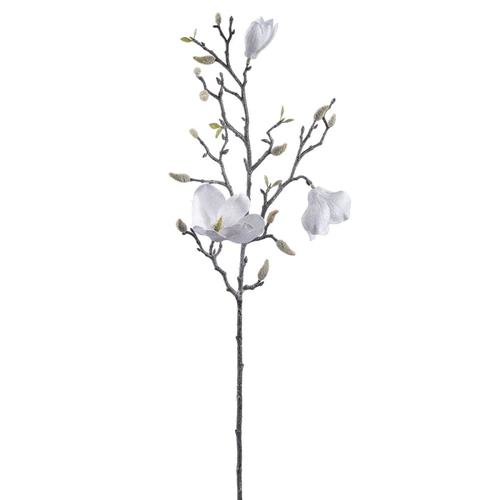 31" Glittered Magnolia Artificial Flower Stem -White (pack of 12) - XFS077-WH