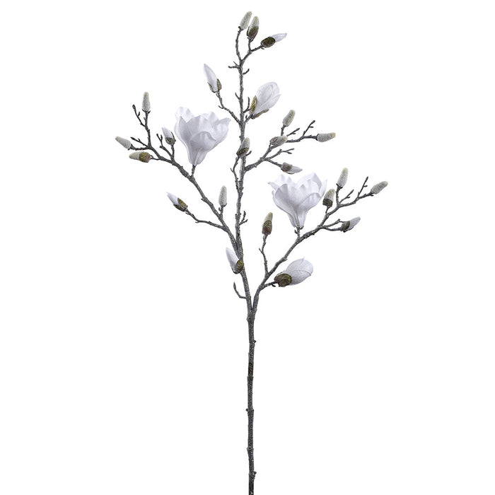 40" Glittered Artificial Magnolia Flower Stem -White (Pack of 6) - XFS078-WH
