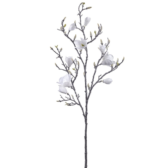 53.5" Glittered Magnolia Artificial Flower Stem -White (pack of 6) - XFS079-WH