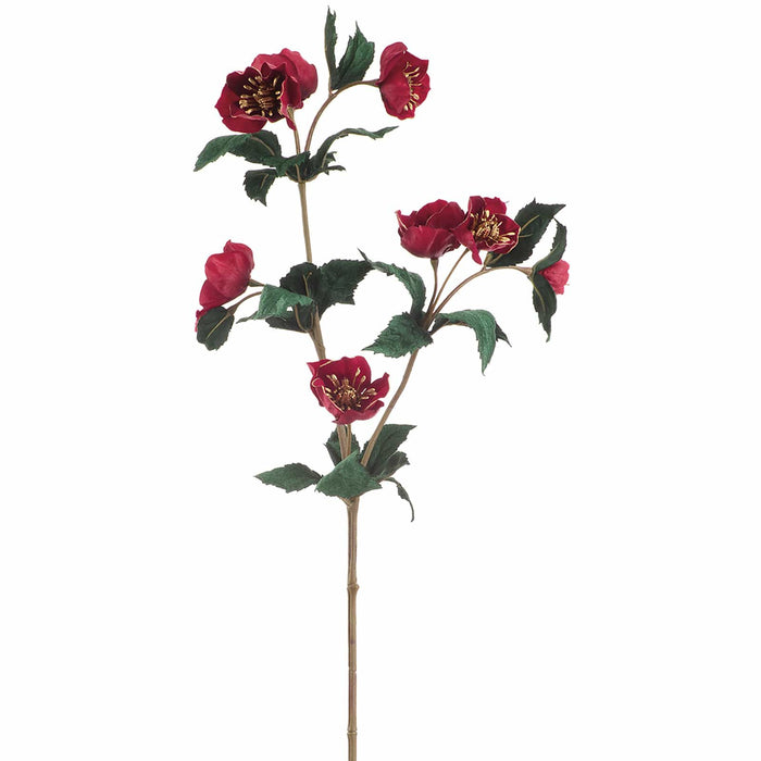 26" Velvet Helleborus Artificial Flower Stem -Red/Gold (Pack of 12) - XFS087-RE/GO