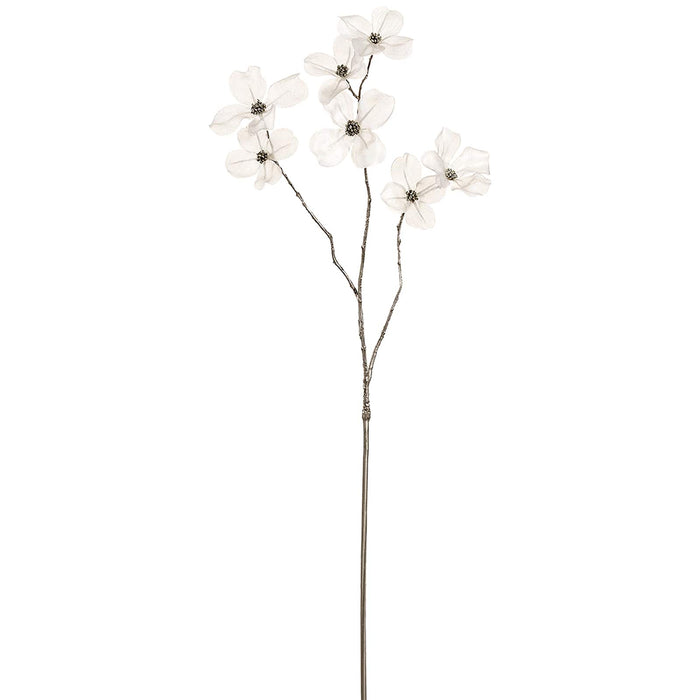 33.5" Shimmer Iridescent Dogwood Blossom Artificial Flower Stem -White (Pack of 12) - XFS114-WH