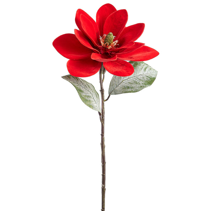 30" Velvet Artificial Magnolia Flower Stem -Red (pack of 12) - XFS125-RE