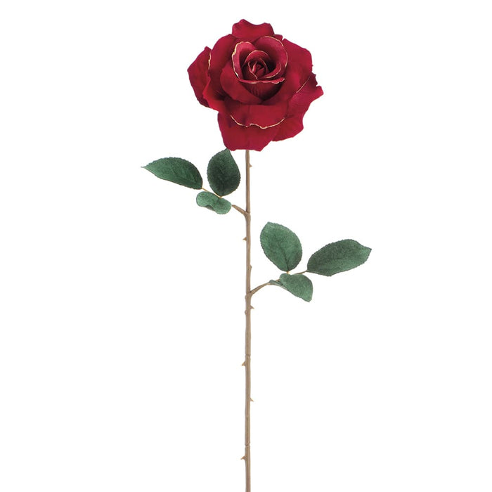 26" Velvet Rose Artificial Flower Stem -Red/Gold (Pack of 12) - XFS148-RE/GO